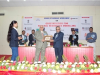 Chief Guest (Prof. O. P. Varma) receiving memento from Prof. D. C. Panigrahi, Director, ISM